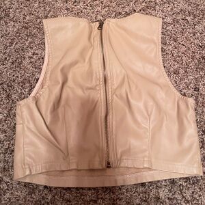 Cream leather crop top